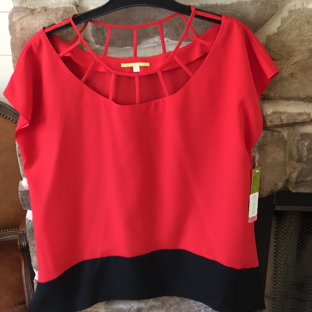 Gianni Bini red and black sleeveless blouse